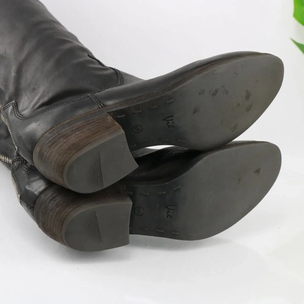 Vic Matie Womens Tall Boot Size 7.5 Black Leather Western Riding Low Heel Italy - Picture 9 of 11
